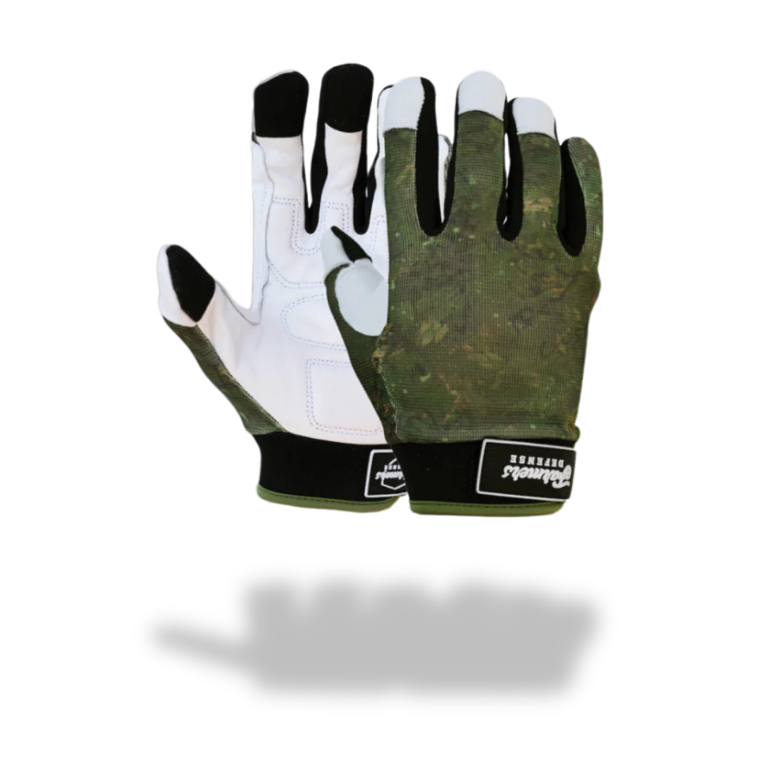 Rugged Guard Leather Gloves - Green Brush Camo