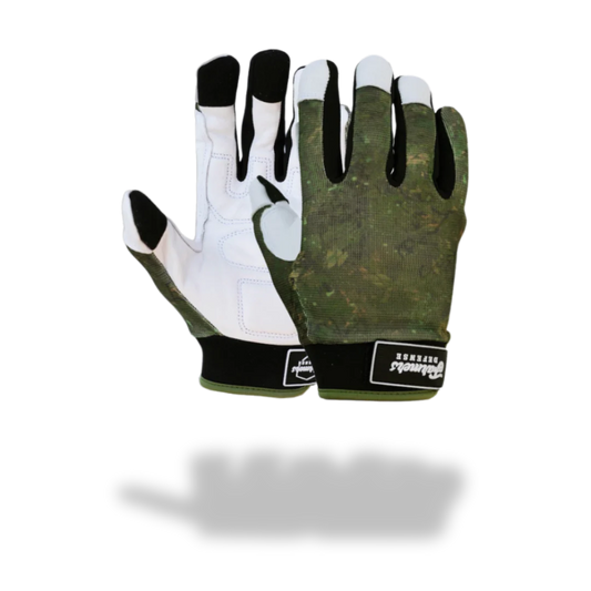 Rugged Guard Leather Gloves - Green Brush Camo